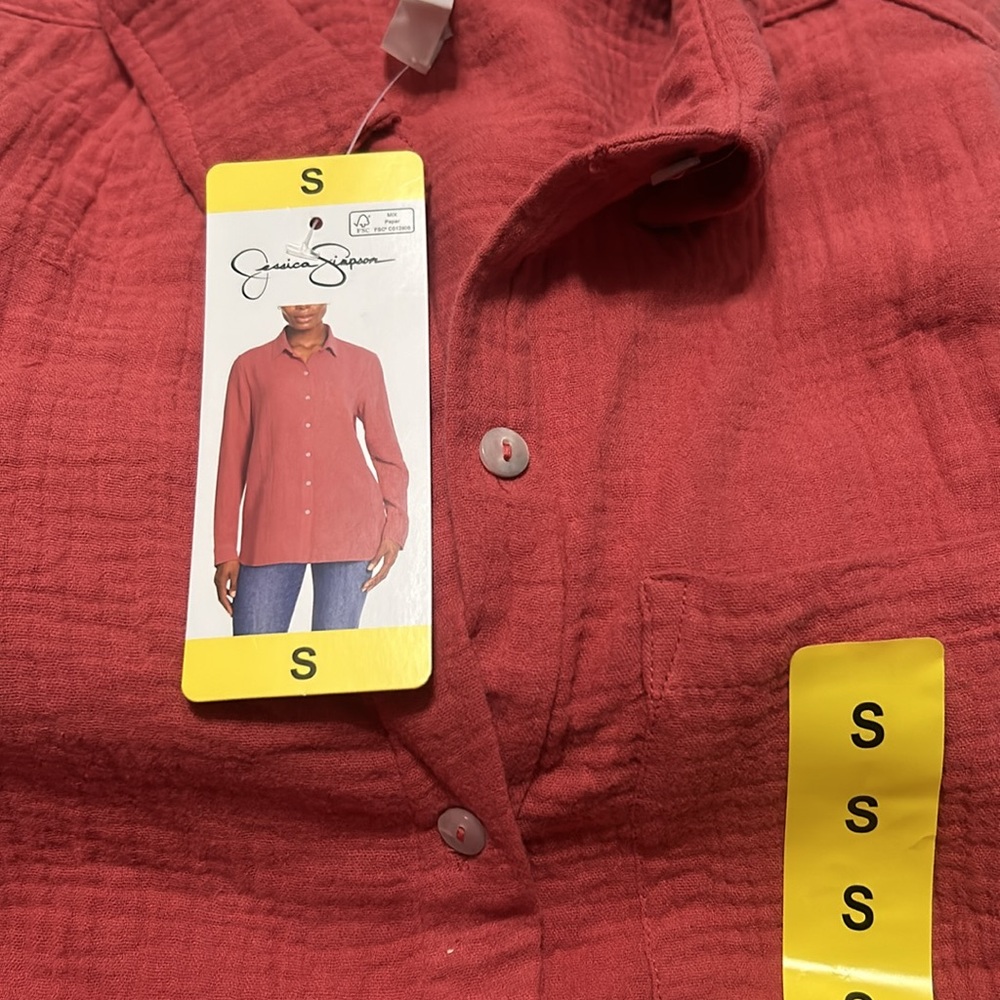 NWT Jessica Simpson Button Down Gauze Shirt Long sleeves Size S, L, XL - Picture 4 of 5